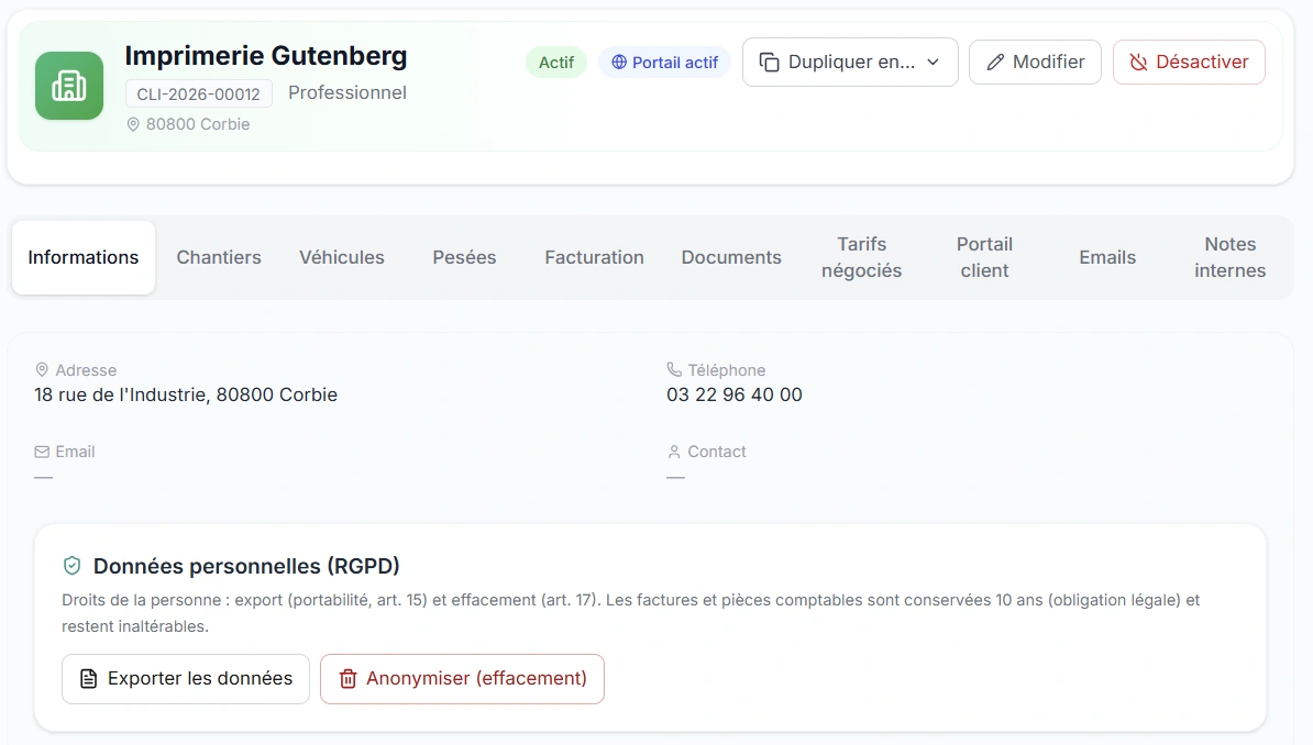 Capture d'écran du module Clients & CRM dans Okapia OS